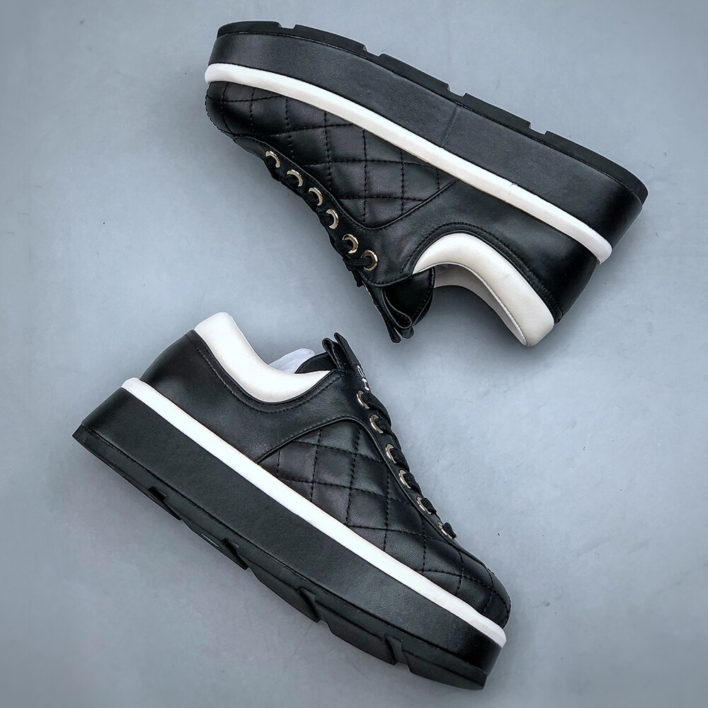 Chanel Popular Black White Sneakers