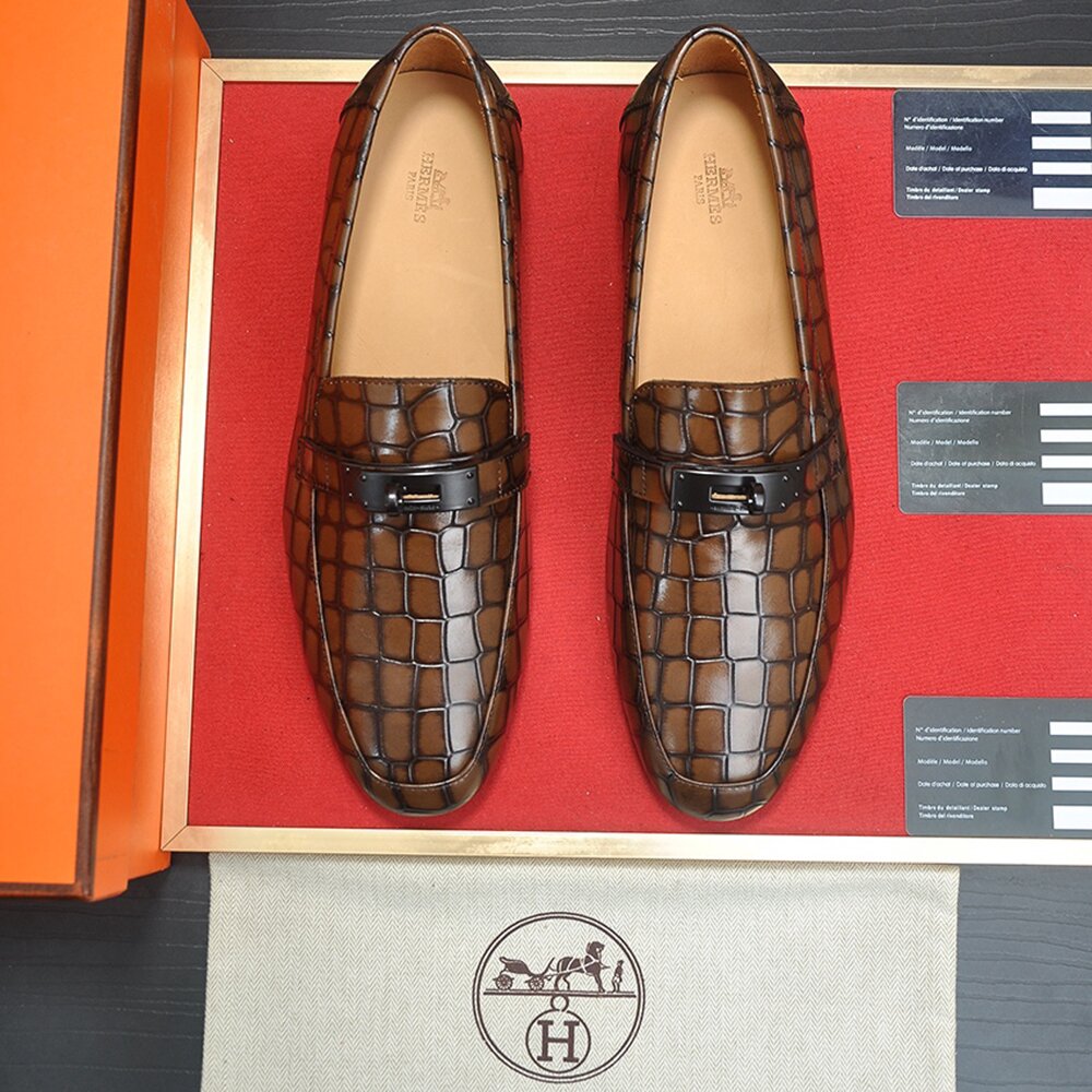 Hermes Crocodile Pattern Casual Loafers Leather Shoes HE-009