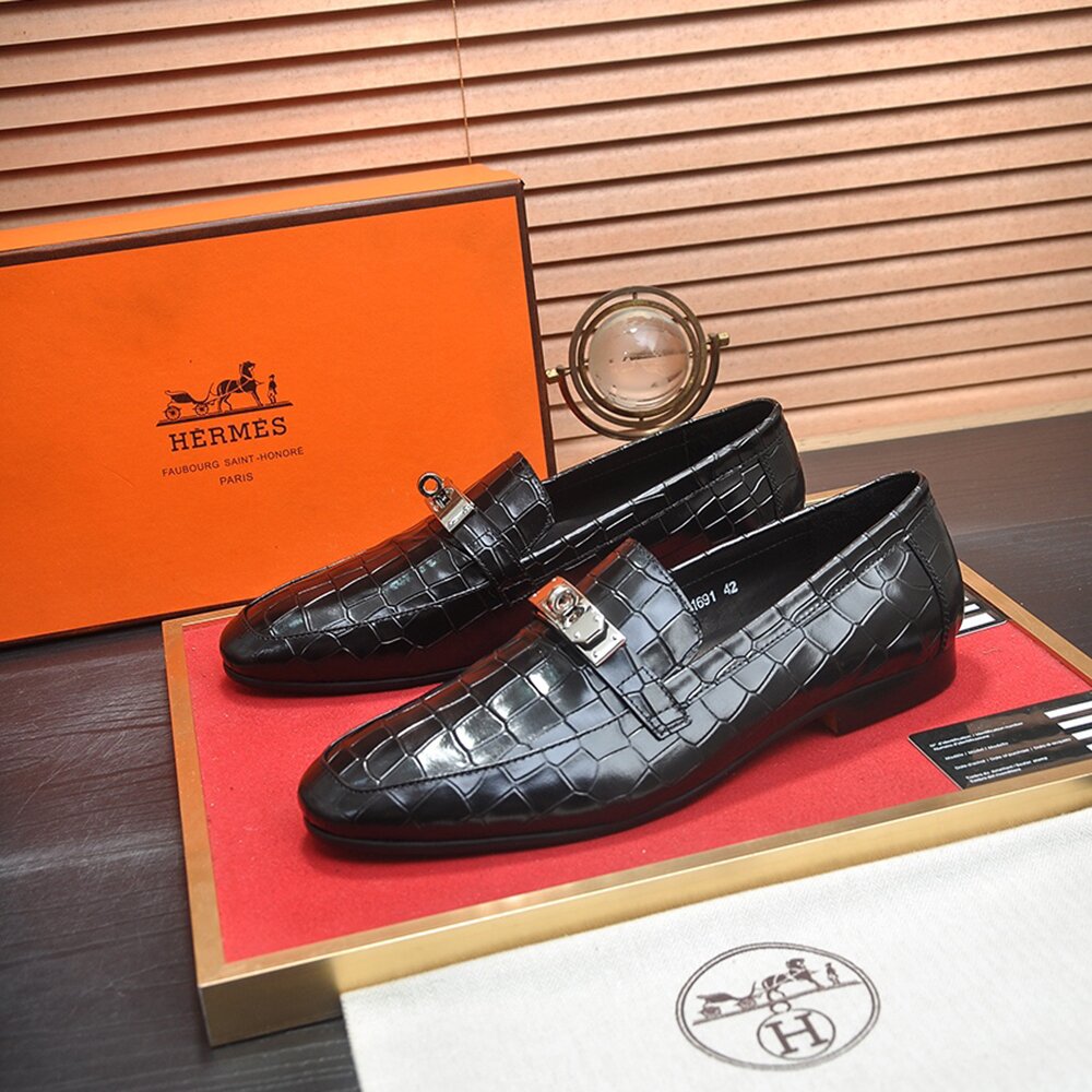 Hermes Crocodile Pattern Casual Loafers Leather Shoes HE-010